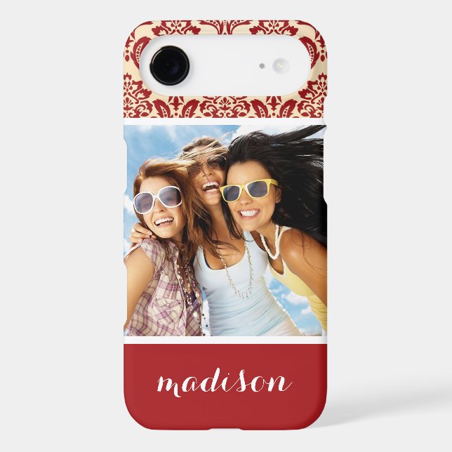 Custom Photo & Name Damask pattern wallpaper Case-Mate iPhone Case (Back)