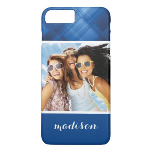 Custom Photo & Name Dark blue hi-tech background Case-Mate iPhone Case