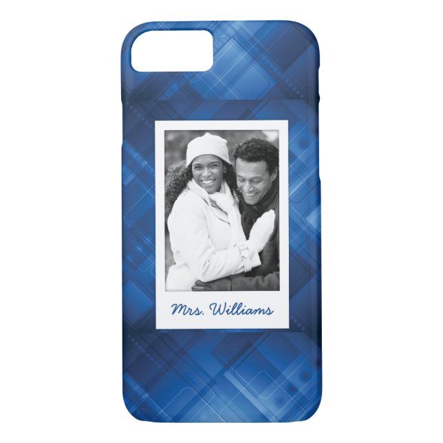 Custom Photo & Name Dark blue hi-tech background Case-Mate iPhone Case (Back)