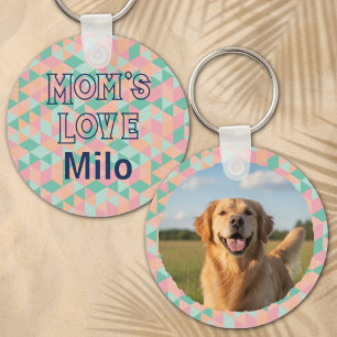 Custom Photo & Name Dog Mom Pastel Geometric Keychain
