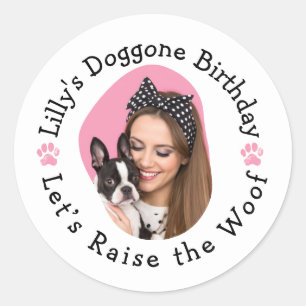 Custom Photo Name Doggone Birthday Party Classic Round Sticker