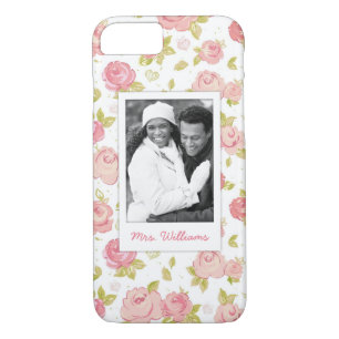 Custom Photo & Name Elegant pink roses 3 Case-Mate iPhone Case