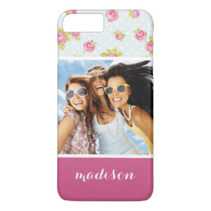 Custom Photo & Name Elegant pink roses 4 iPhone 8 Plus/7 Plus Case
