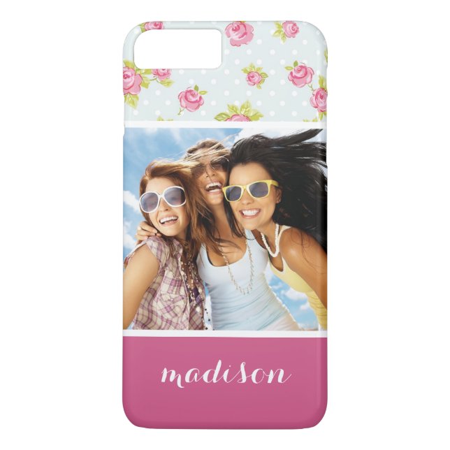 Custom Photo & Name Elegant pink roses 4 Case-Mate iPhone Case (Back)