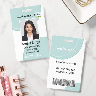 Custom Photo Name Employee ID Badge Teal