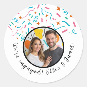 Custom Photo Name Engagement Announcement Classic Round Sticker