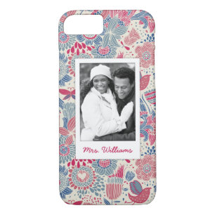 Custom Photo & Name Floral bird & butterfly design iPhone 8/7 Case