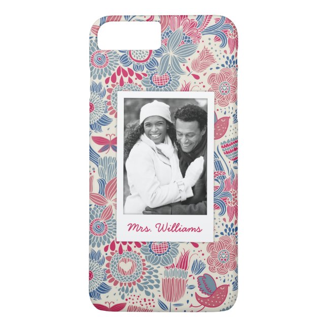 Custom Photo & Name Floral bird & butterfly design Case-Mate iPhone Case (Back)