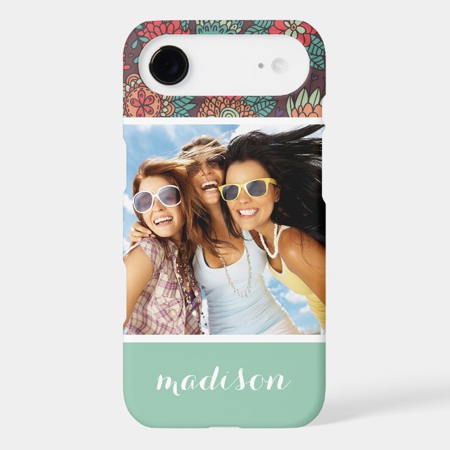 Custom Photo & Name floral cartoon pattern Case-Mate iPhone Case (Back)