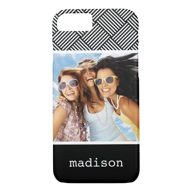 Custom Photo & Name Geometric checked texture Case-Mate iPhone Case (Back)