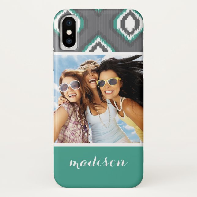 Custom Photo & Name Geometric Retro Ikat Pattern Case-Mate iPhone Case (Back)