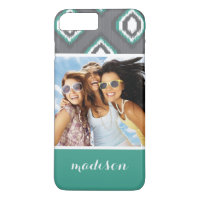 Custom Photo & Name Geometric Retro Ikat Pattern