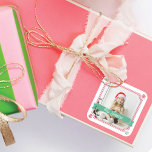 Custom Photo & Name Gift Identifier Candy Cane  Square Sticker<br><div class="desc">A cute and fun custom photo candy cane gift identifier sticker. Place this sticker on your gifts to identify who the gift is for. Our design features a single photo layout to display a photo. Customzie with the name displayed on the banner. Fun candy cane photo frame and peppermint candies...</div>