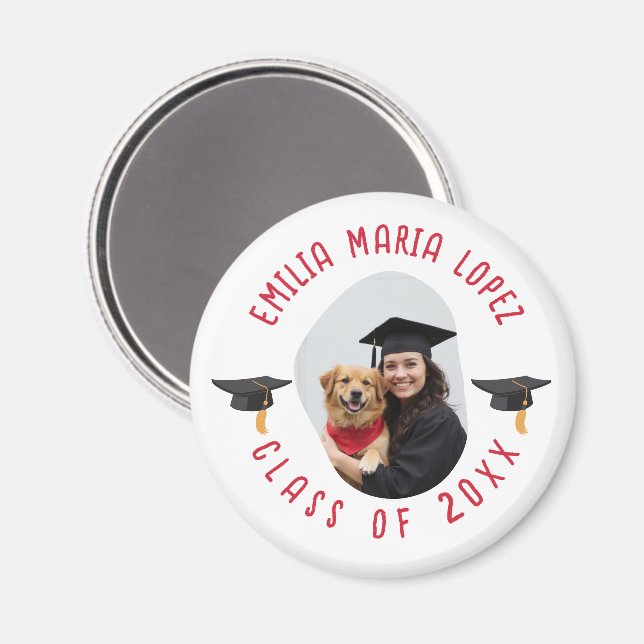 Custom Photo Name Graduation Cap Keepsake Magnet (Front/Back)
