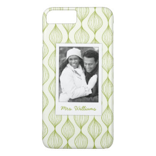 Custom Photo & Name Green Ogee Pattern iPhone 8 Plus/7 Plus Case