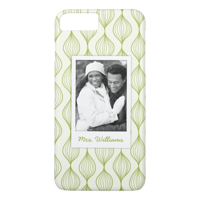 Custom Photo & Name Green Ogee Pattern Case-Mate iPhone Case (Back)