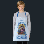 Custom Photo Name HANUKKAH FAMILY REUNION  Apron<br><div class="desc">Stylish Hanukkah apron in BLUE for HANUKKAH FAMILY REUNION with CUSTOMIZABLE PHOTO AND NAME. Ideal memento of your special family occasion. Design includes popular Chanukah elements including dreidel, menorah, latke, and Star of David, in blue and orange colorway. Upload your photo and personalize with your name and/or title of your...</div>