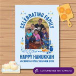 Custom Photo Name HANUKKAH FAMILY REUNION  Kitchen Towel<br><div class="desc">Stylish kitchen towel souvenir for HANUKKAH FAMILY REUNION with CUSTOMIZABLE PHOTO AND NAME. Ideal memento of your special family occasion. Design includes popular Chanukah elements including dreidel, menorah, latke, and Star of David, in blue and orange colorway. Upload your photo and personalize with your name and/or title of your event....</div>