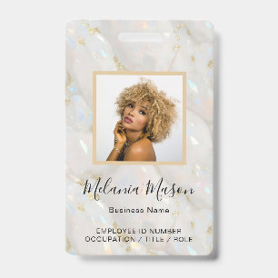 Custom Photo Name Holographic Faux Opal Stone Badge