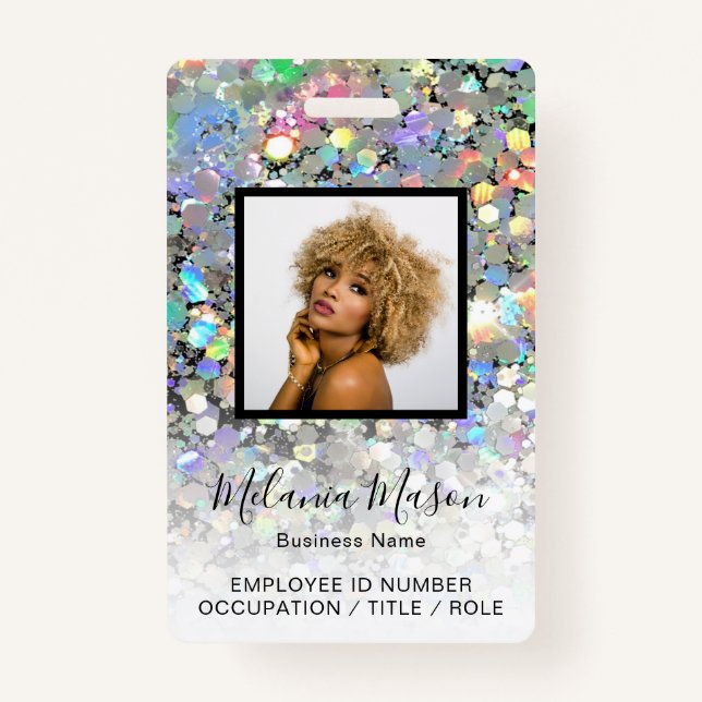 Custom Photo Name Holographic Glitter Staff  Badge (Front)