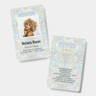 Custom Photo & Name Holographic Glitter Staff  Badge