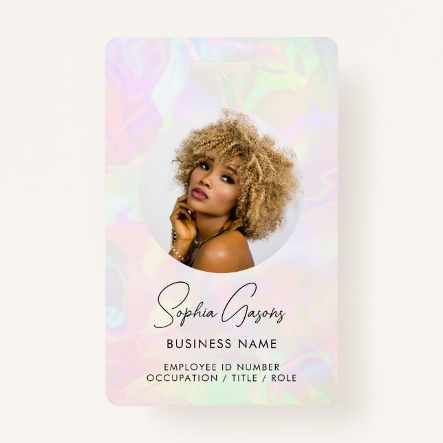 Custom Photo & Name Iridescent Holographic Staff  Badge (Front)