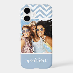 Custom Photo & Name Light Blue Chevron