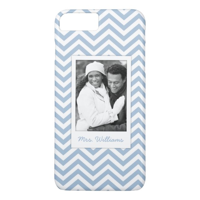Custom Photo & Name Light Blue Chevron Case-Mate iPhone Case (Back)