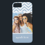 Custom Photo & Name Light Blue Chevron Case-Mate iPhone Case<br><div class="desc">Light Blue and White Grunge Textured Chevron Background  © and ® Bigstock® - All Rights Reserved.</div>