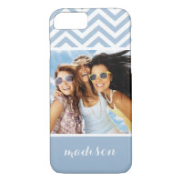 Custom Photo & Name Light Blue Chevron