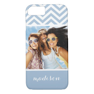 Custom Photo & Name Light Blue Chevron Case-Mate iPhone Case
