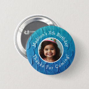Custom Photo Name Mermaid Theme Birthday Thank You 2 Inch Round Button