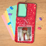 Custom Photo Name Monogram Red Glitter Samsung Galaxy Case<br><div class="desc">How about a custom photo nana brag phone case? This fun phone case focused for a grandmother features a background of red glitter bokeh, room for an initial letter monogram and a photo. Personalize the text for anyone in the template fields, remove the text or edit using the design tool...</div>