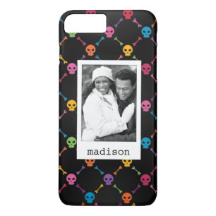 Custom Photo & Name Multicolor pattern with skulls iPhone 8 Plus/7 Plus Case