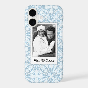 Custom Photo & Name Pale Blue Damask
