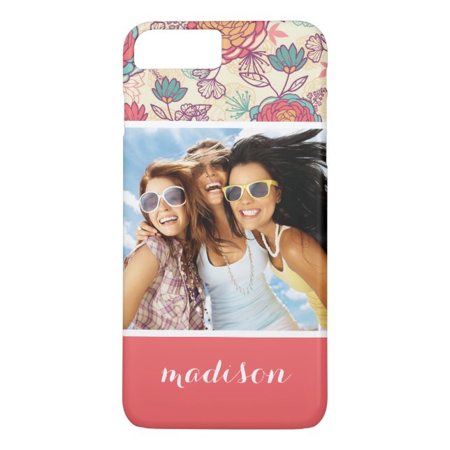 Custom Photo & Name Peony and leaves pattern Case-Mate iPhone Case (Back)