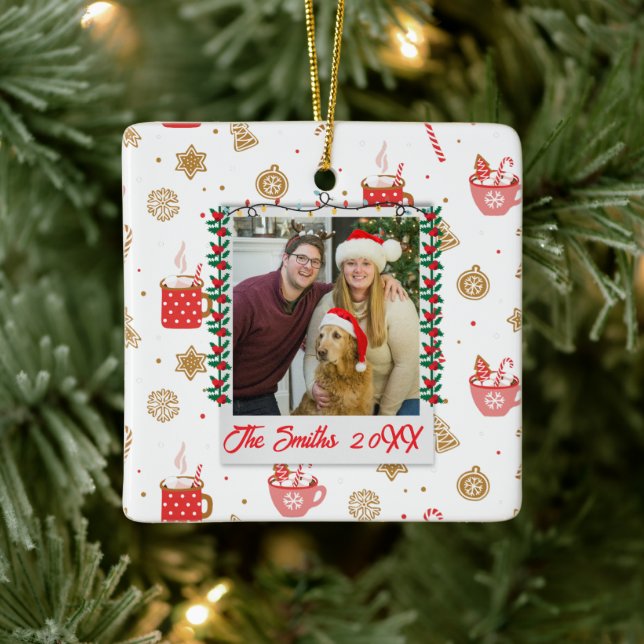 Custom Photo & Name Personalized Merry Christmas  Ceramic Ornament (Tree)