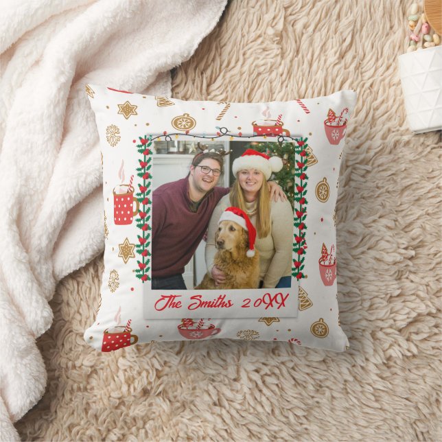 Custom Photo & Name Personalized Merry Christmas  Throw Pillow (Blanket)