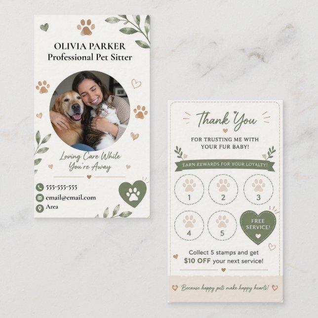 Custom Photo & Name Pet Sitting   Loyalty Card (Front/Back)