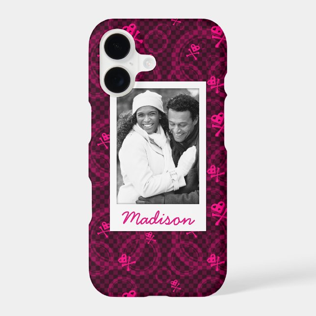 Custom Photo & Name Pink Emo Pattern With Circles (Back)