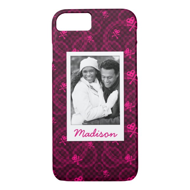 Custom Photo & Name Pink Emo Pattern With Circles Case-Mate iPhone Case (Back)