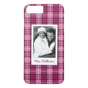 Custom Photo & Name Pixel Plaid_Magenta-Black Case-Mate iPhone Case