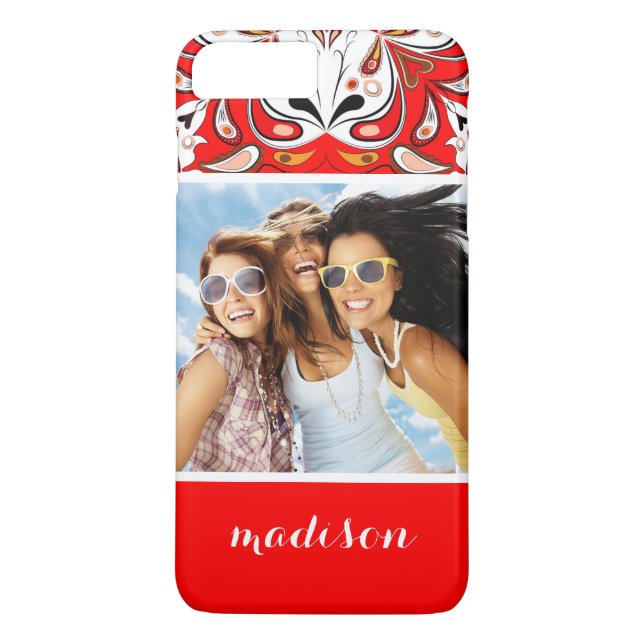 Custom Photo & Name Portuguese Tile Pattern Case-Mate iPhone Case (Back)