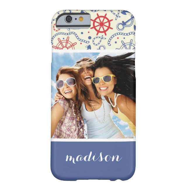 Custom Photo & Name Red and Navy with Anchor Case-Mate iPhone Case (Back)