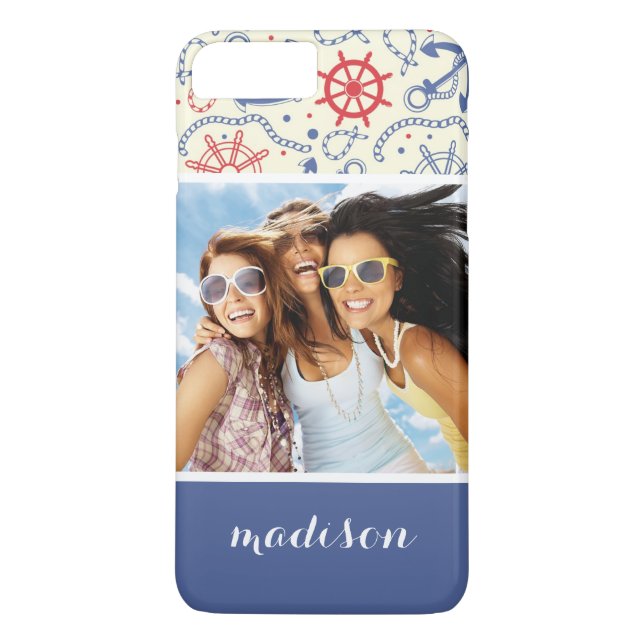 Custom Photo & Name Red and Navy with Anchor Case-Mate iPhone Case (Back)