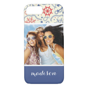 Custom Photo & Name Red and Navy with Anchor iPhone 8/7 Case