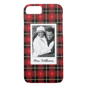 Custom Photo & Name Red Plaid Background Case-Mate iPhone Case