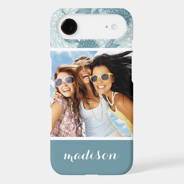 Custom Photo & Name Retro Floral Pattern 2 2 Case-Mate iPhone Case (Back)