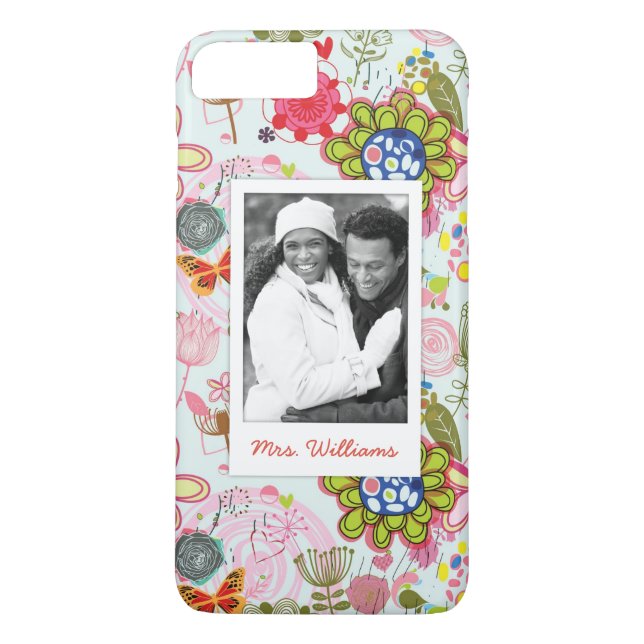 Custom Photo & Name Retro Floral Pattern 2 Case-Mate iPhone Case (Back)
