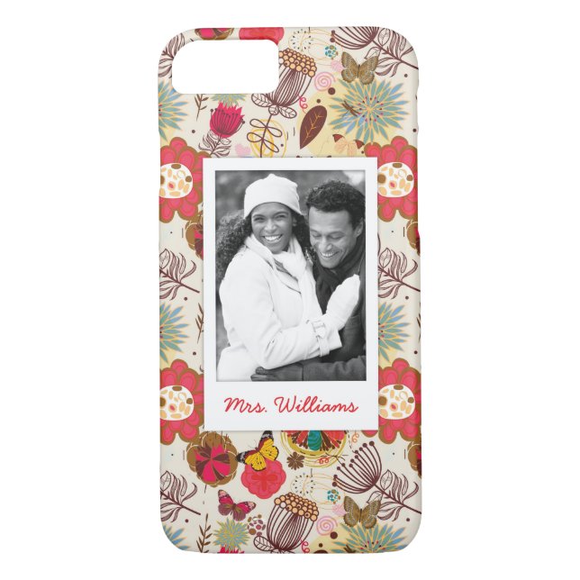 Custom Photo & Name Retro Floral Pattern 4 Case-Mate iPhone Case (Back)
